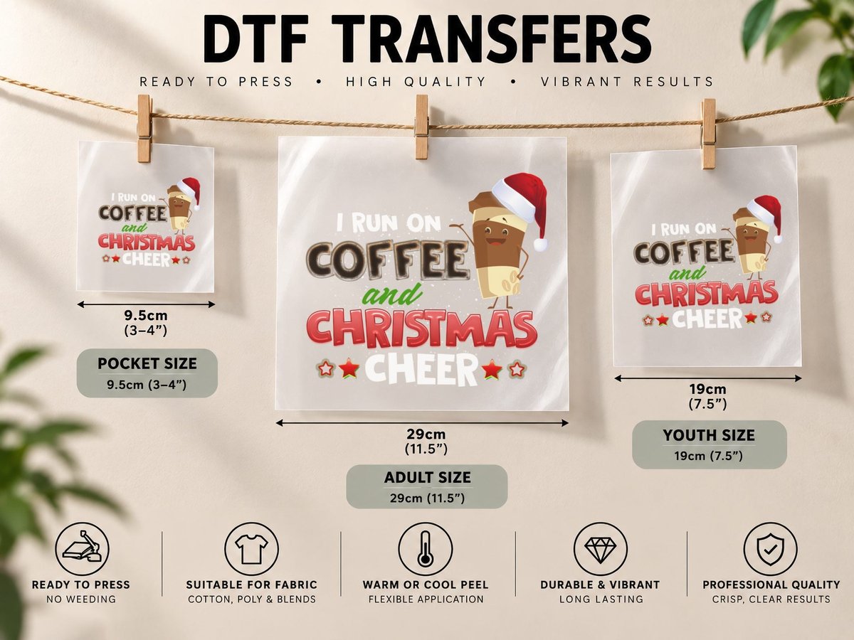 Coffee and Christmas Cheer, Holiday Cheer, Coffee Lovers DTF Transfer Iron On