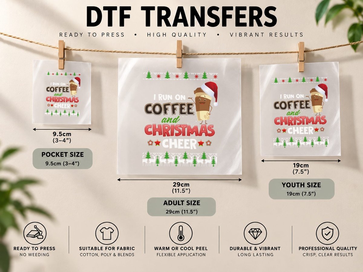 Coffee and Christmas, Holiday Cheer, Coffee Lover DTF Transfer Iron On