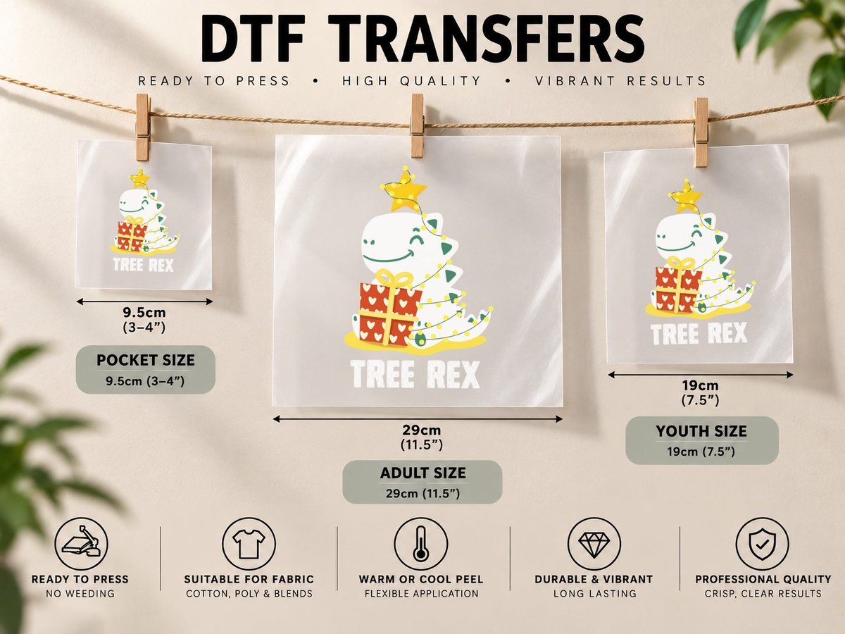 Cool Dinosaur Tree Rex, Christmas Holiday Print DTF Transfer Iron On