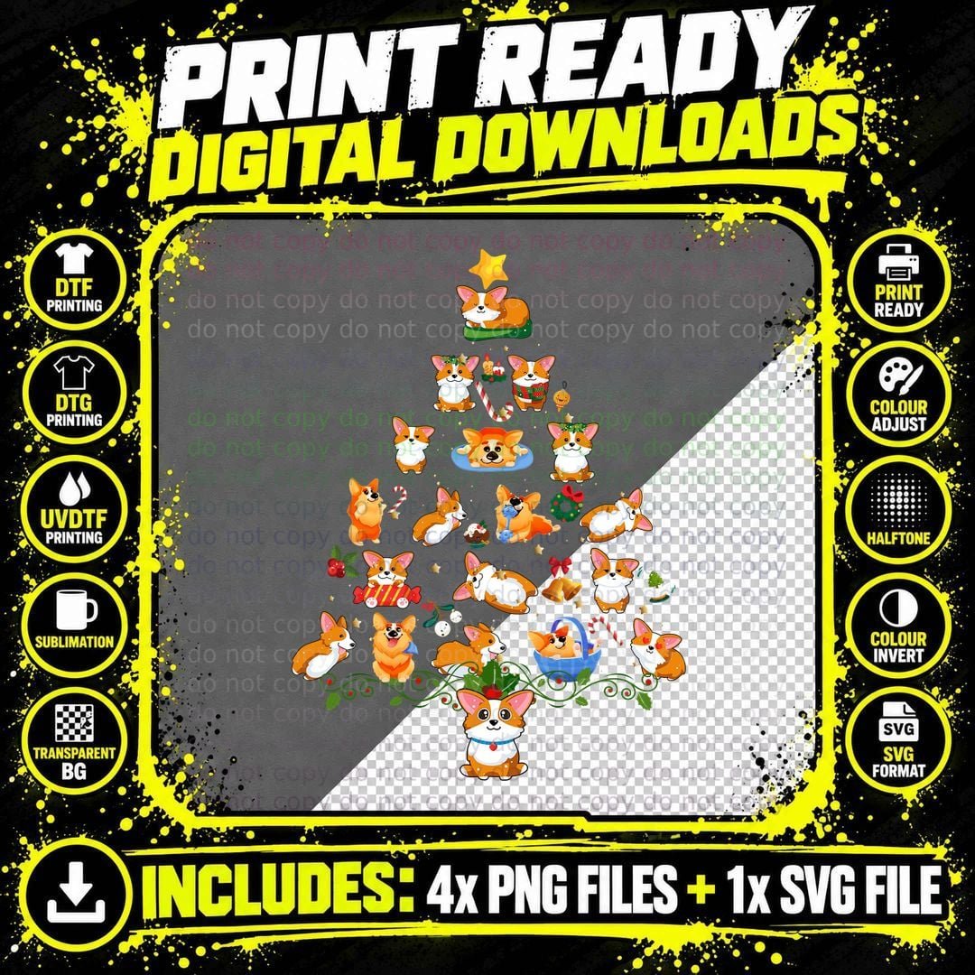 Corgi Christmas Tree T-Shirt, Festive Holiday Design Png SVG Digital Bundle
