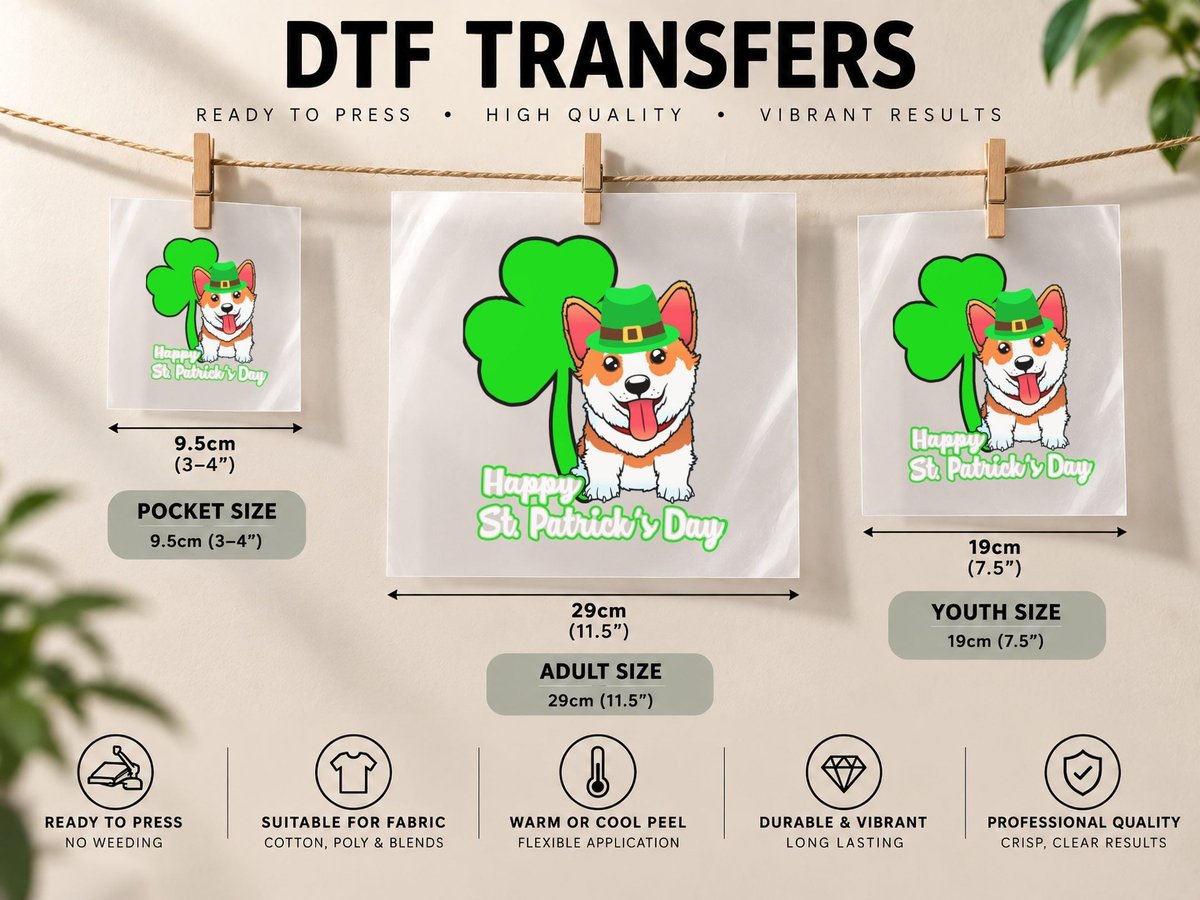Corgi Happy St Patrick's Day, Festive Pet Design, Pet Lover DTF Transfer Iron On