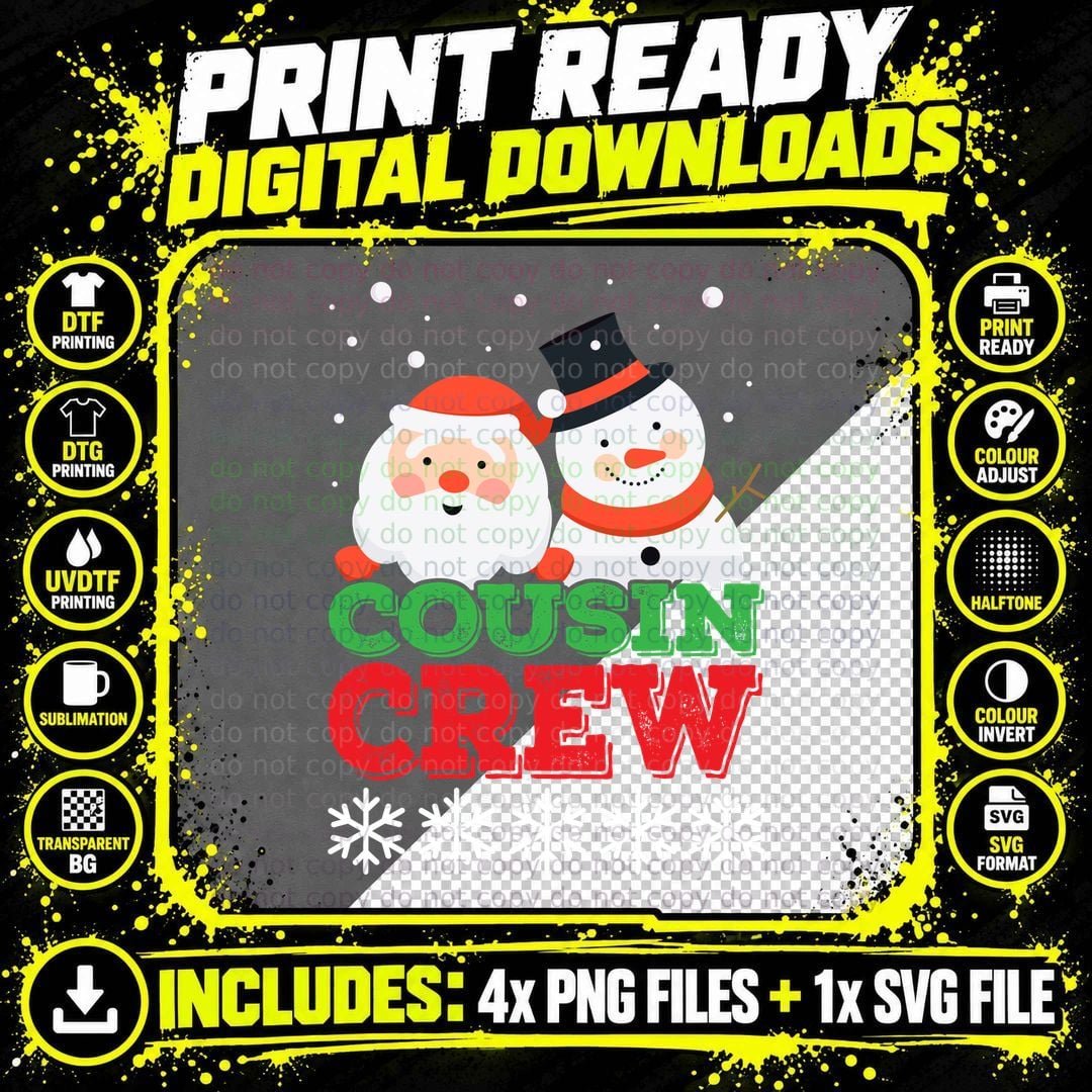 Cousin Crew Santa Snowman T-Shirt, Christmas Holiday Png SVG Digital Bundle