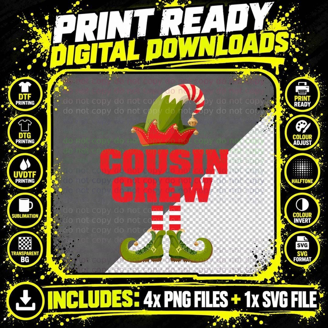 Cousin Crew T-Shirt, Christmas Elf Hat Png SVG Digital Bundle