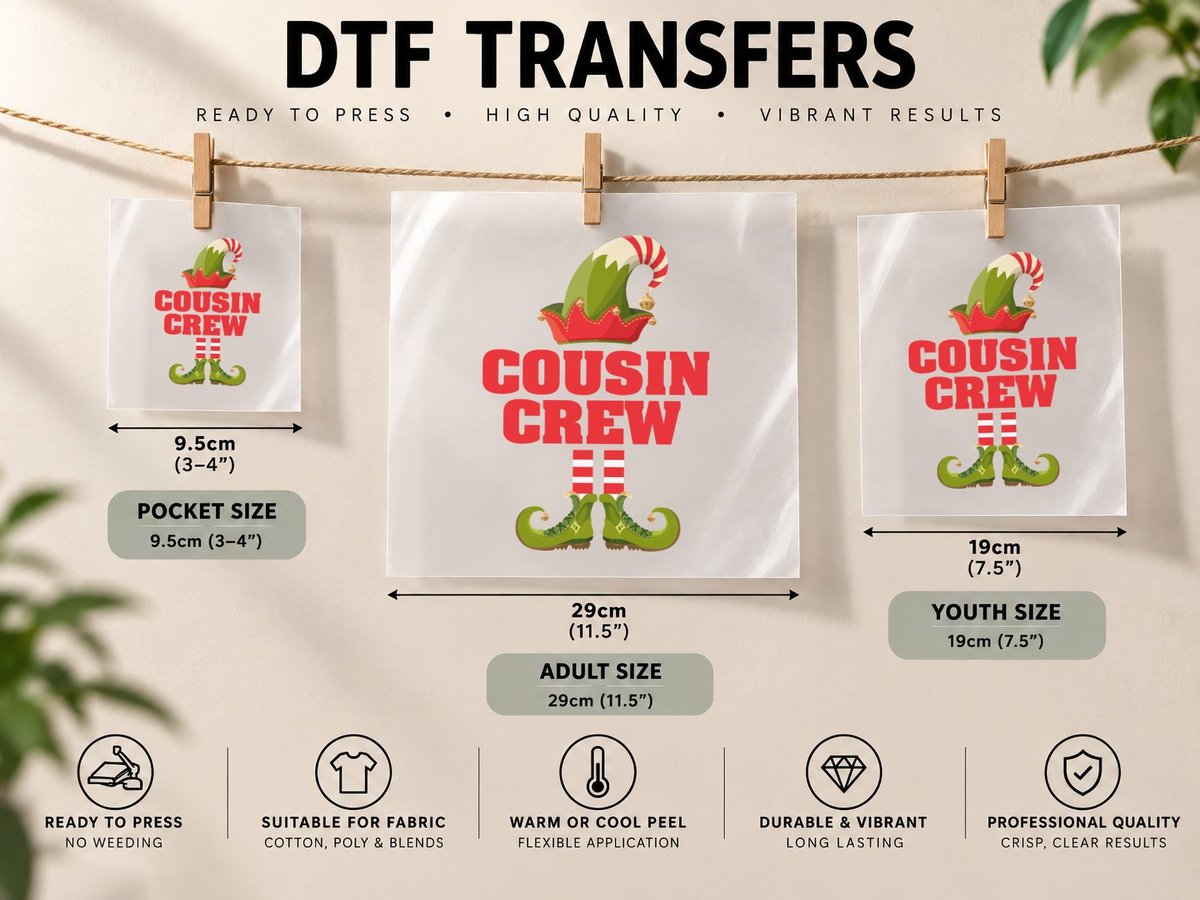 Cousin Crew, Christmas Elf Hat, Festive Family Gift DTF Transfer Iron On
