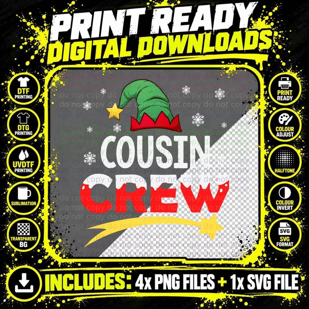 Cousin Crew T-Shirt, Christmas Elf Hat Png SVG Digital Bundle