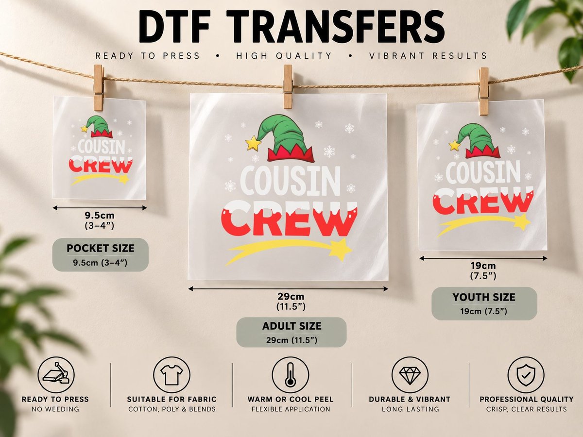 Cousin Crew, Christmas Elf Hat, Festive Family Print DTF Transfer Iron On