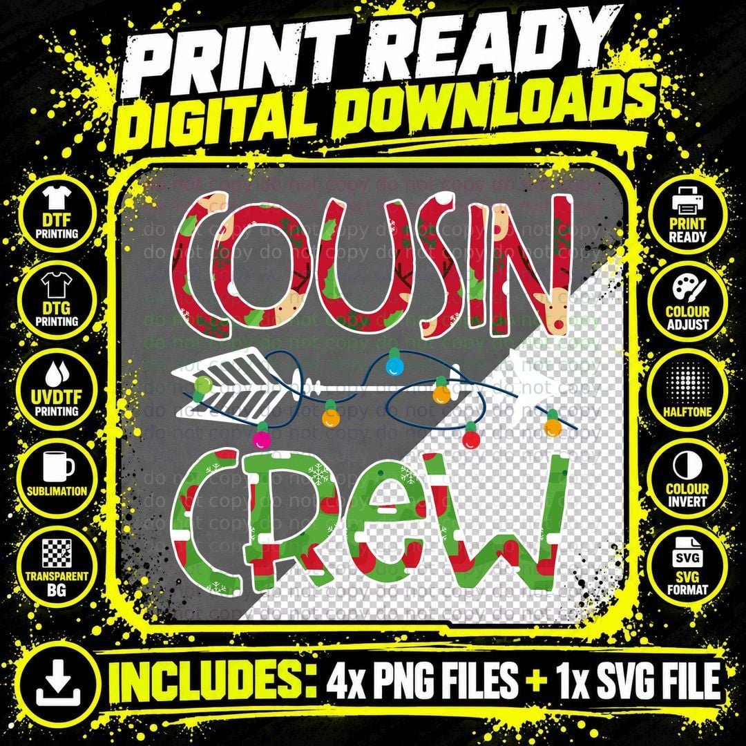 Cousin Crew T-Shirt, Christmas Holiday Print, Family Fun Png SVG Digital Bundle