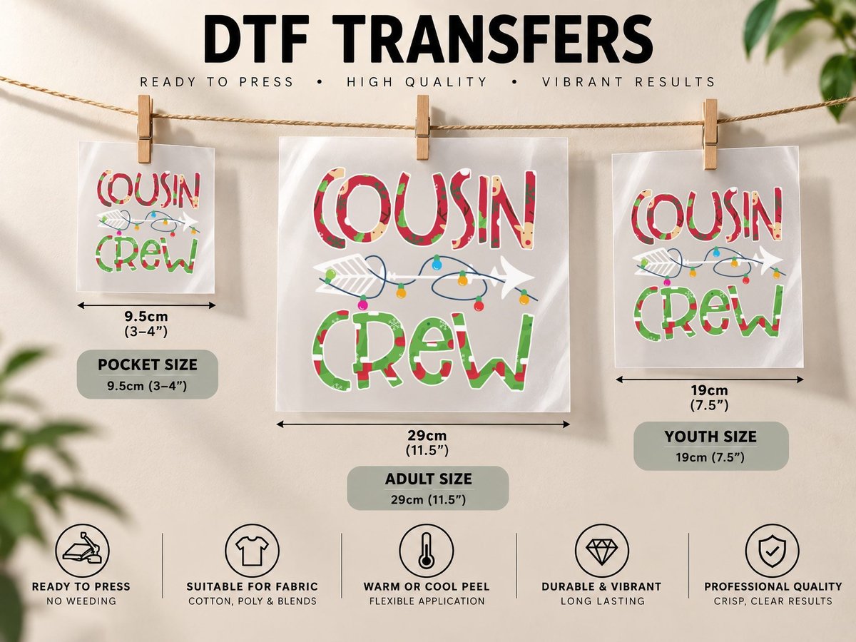 Cousin Crew, Christmas Holiday Print, Family Fun DTF Transfer Iron On
