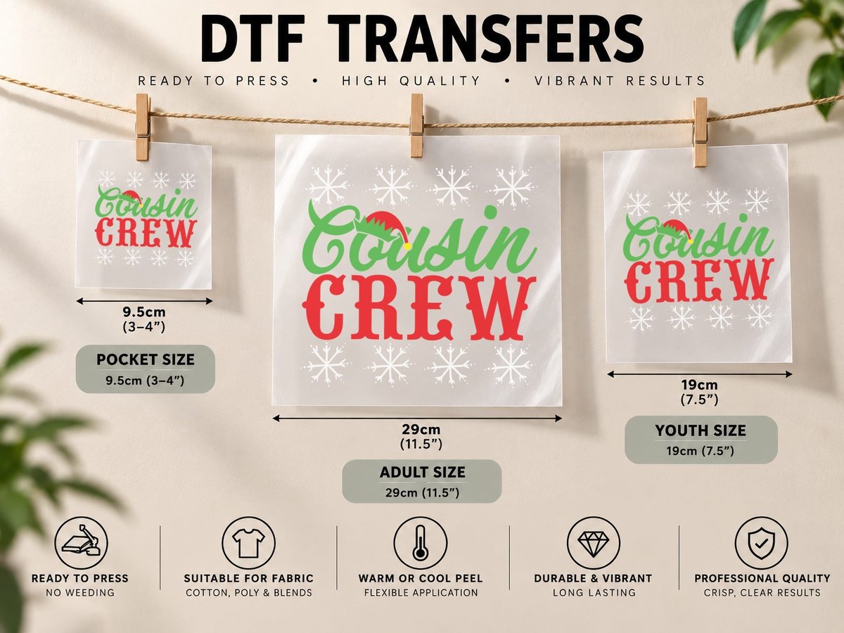 Cousin Crew, Christmas Holiday, Family Fun DTF Transfer Iron On