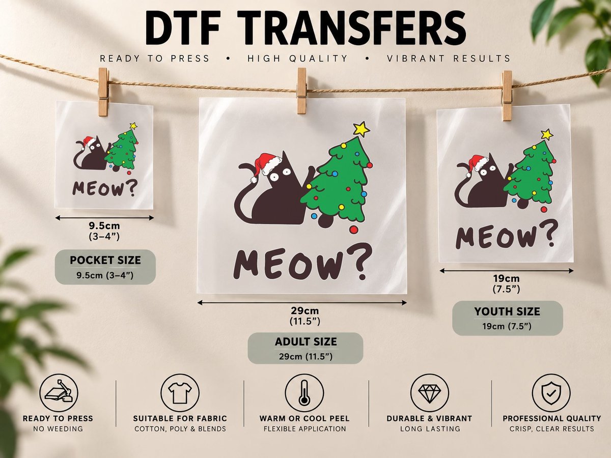 Crazy Black Cat Pushing Christmas Tree Over Meow DTF Transfer Iron On