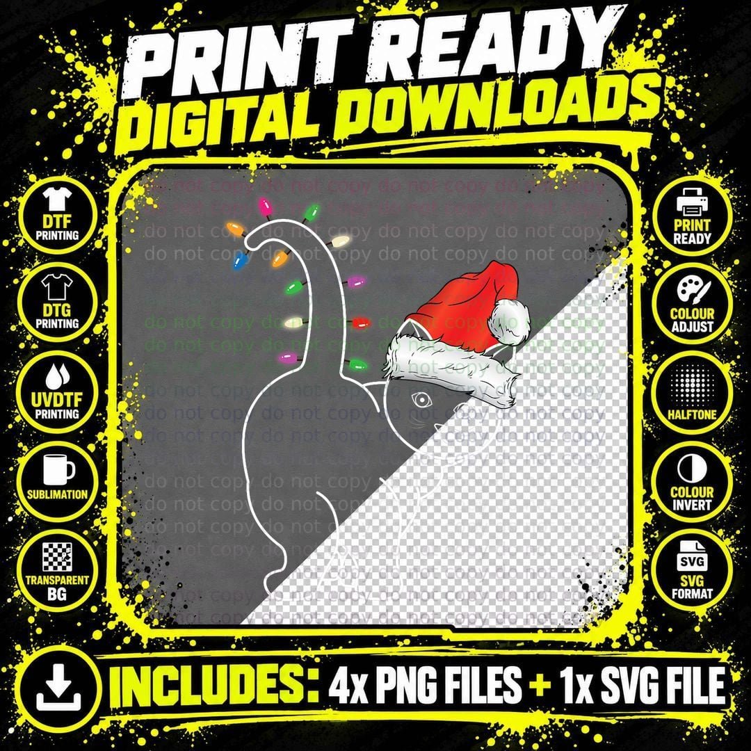 Cute Cat Christmas Lights T-Shirt, Festive Holiday Print Png SVG Digital Bundle