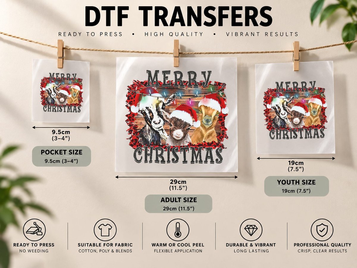 Cute Goats Christmas Lights, Farm Animal Christmas DTF Transfer Iron On