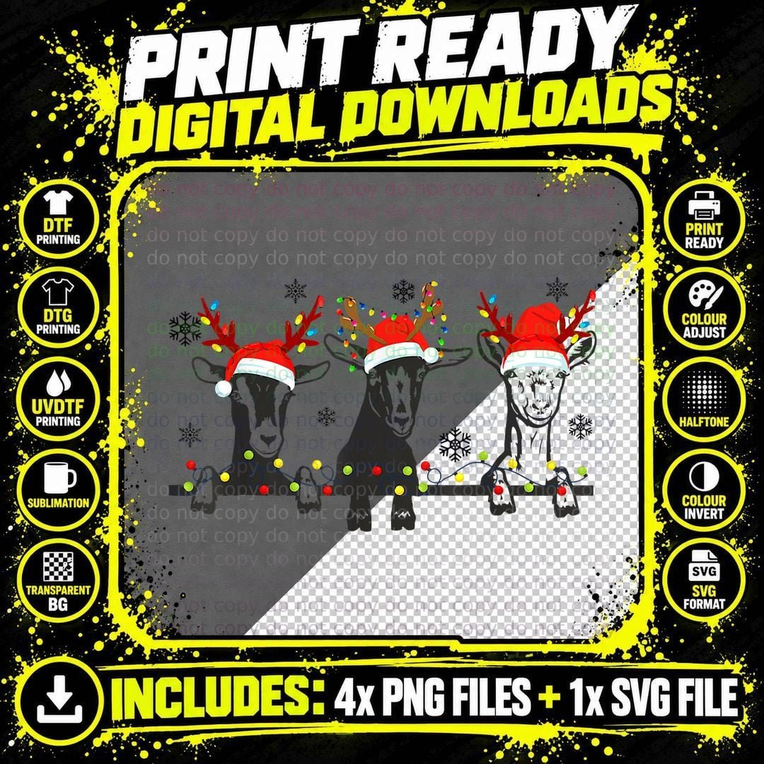 Cute Goats Christmas Lights T-Shirt Png SVG Digital Bundle