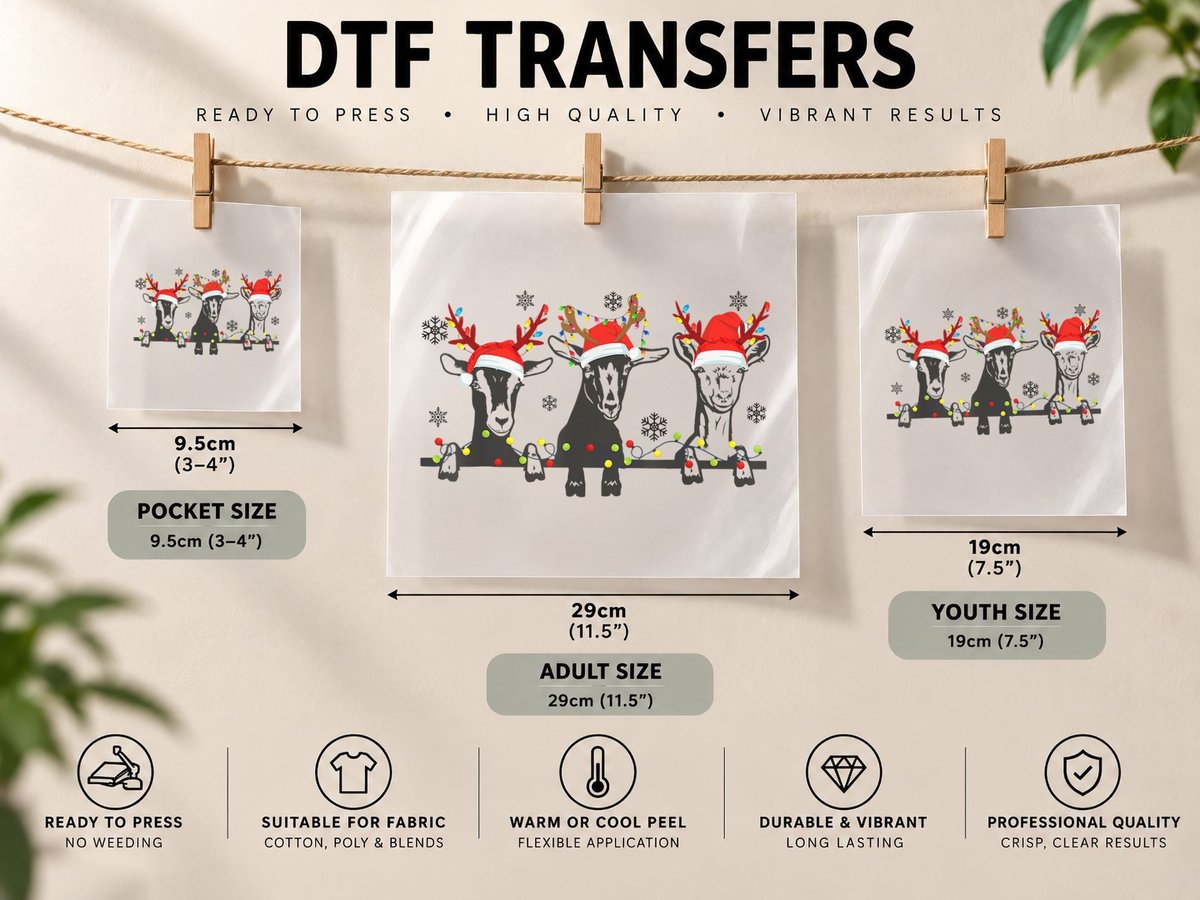 Cute Goats Christmas Lights, Funny Farm Animal Christmas DTF Transfer Iron On