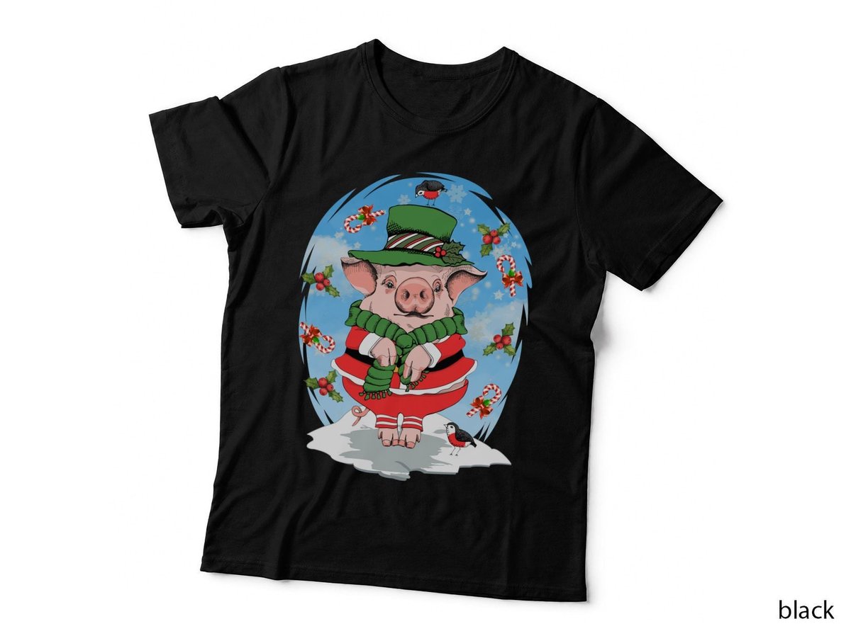 Cute Pig Noel Snow Globe T-Shirt, Christmas Holiday Print