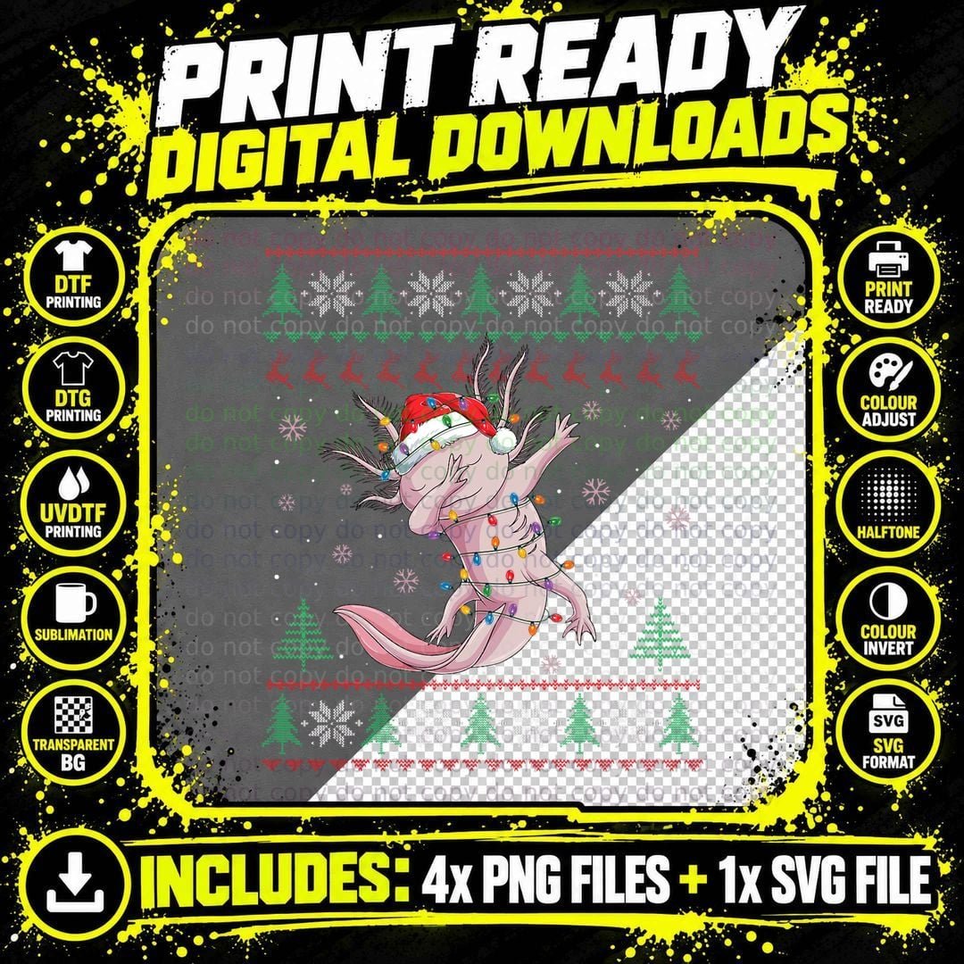 Dabbing Axolotl Santa Sweater Christmas Ugly T-Shirt Png SVG Digital Bundle