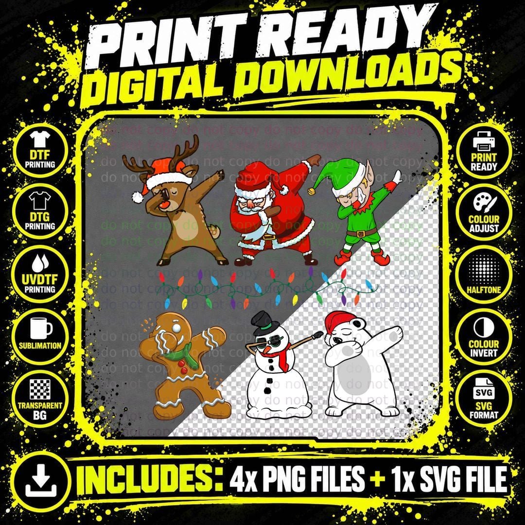 Dabbing Christmas Characters T-Shirt Png SVG Digital Bundle