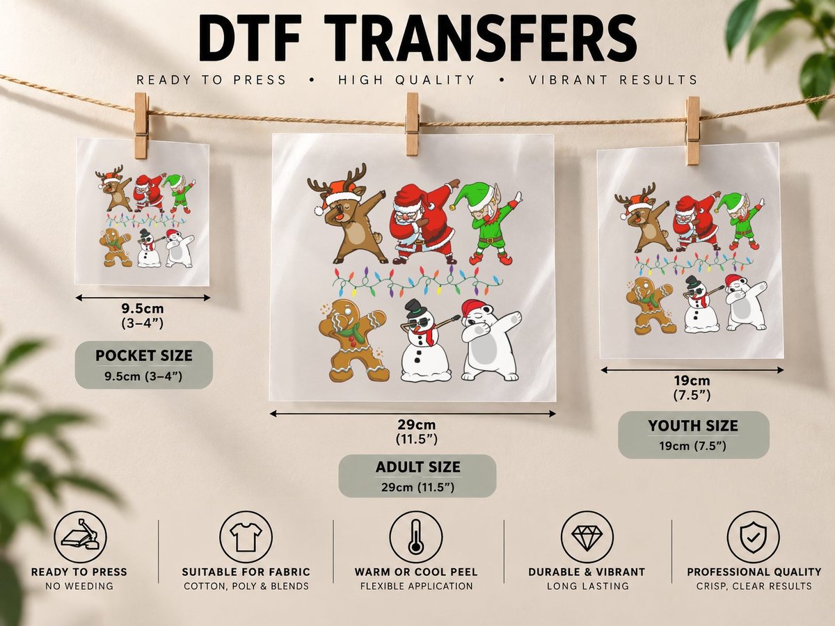 Dabbing Christmas Characters, Festive Holiday Print DTF Transfer Iron On