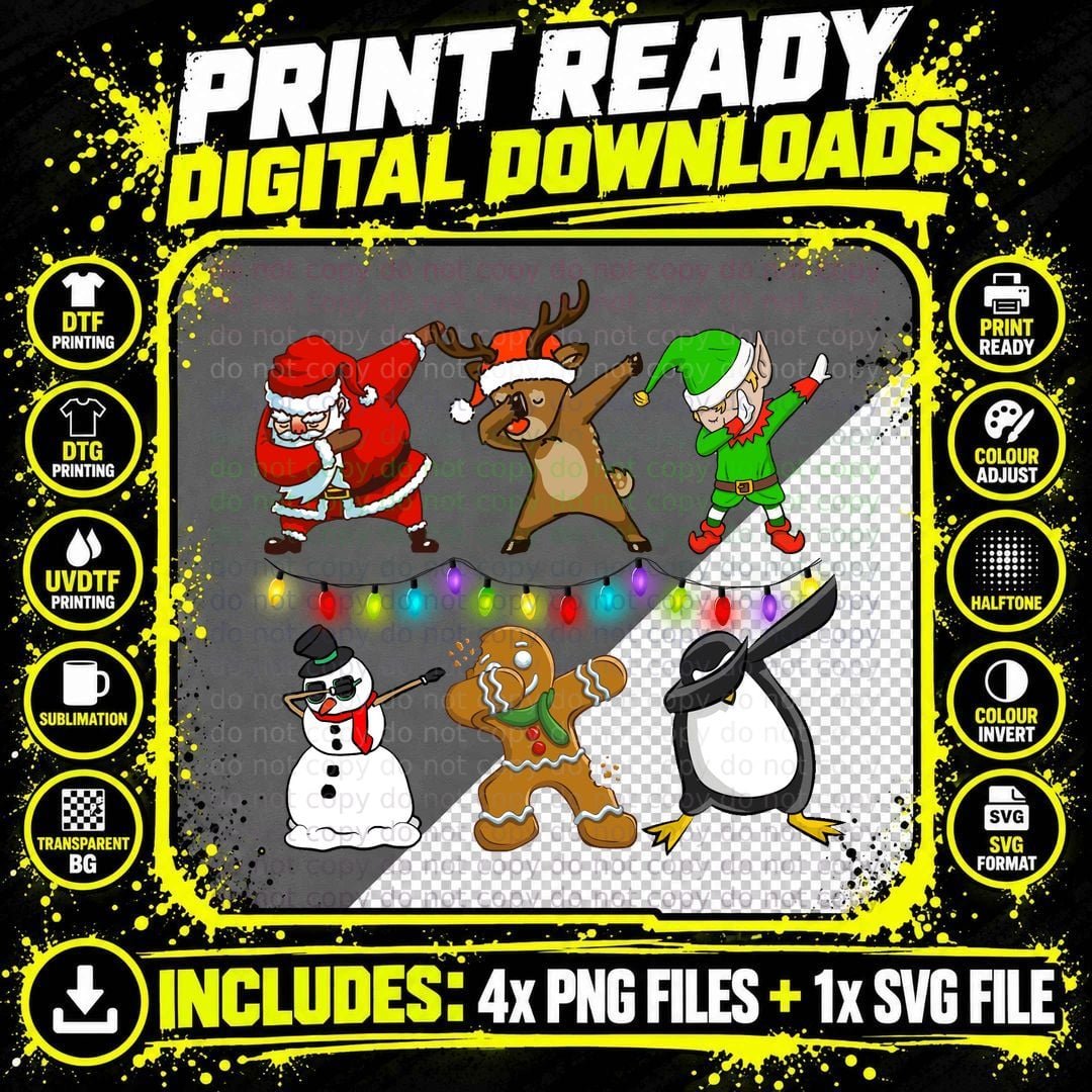 Dabbing Christmas Characters T-Shirt Png SVG Digital Bundle