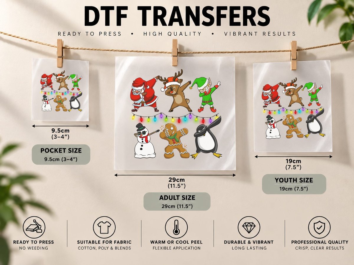 Dabbing Christmas Characters, Festive Holiday Style DTF Transfer Iron On