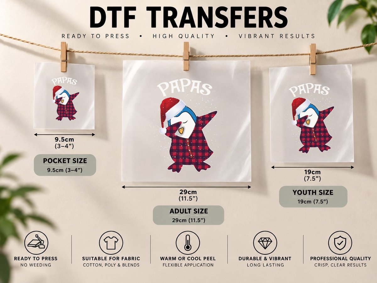 Dabbing Penguin Tartan Christmas Pajama, Holiday Plaid DTF Transfer Iron On