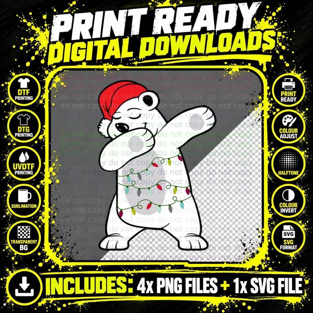 Dabbing Polar Bear Christmas Tree Lights T-Shirt Png SVG Digital Bundle