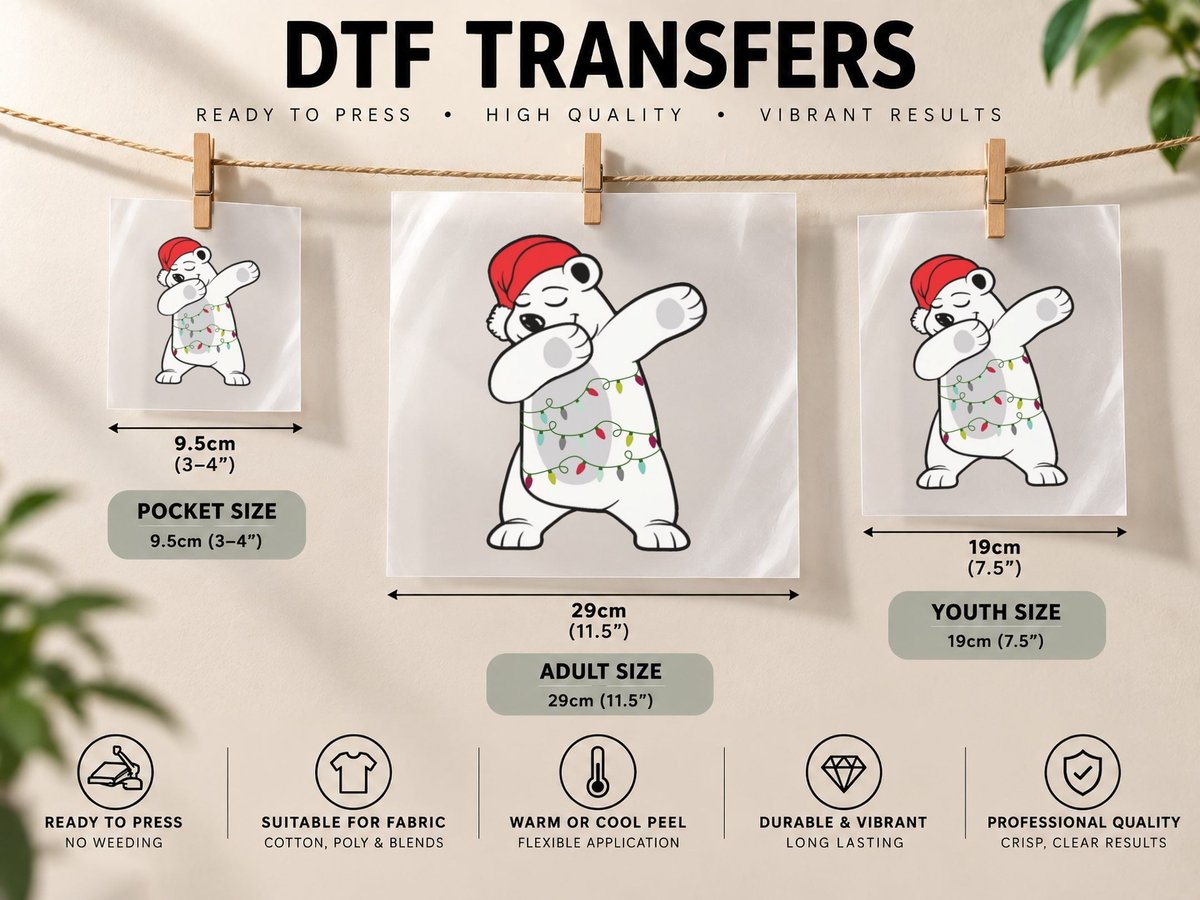 Dabbing Polar Bear Christmas Tree Lights DTF Transfer Iron On