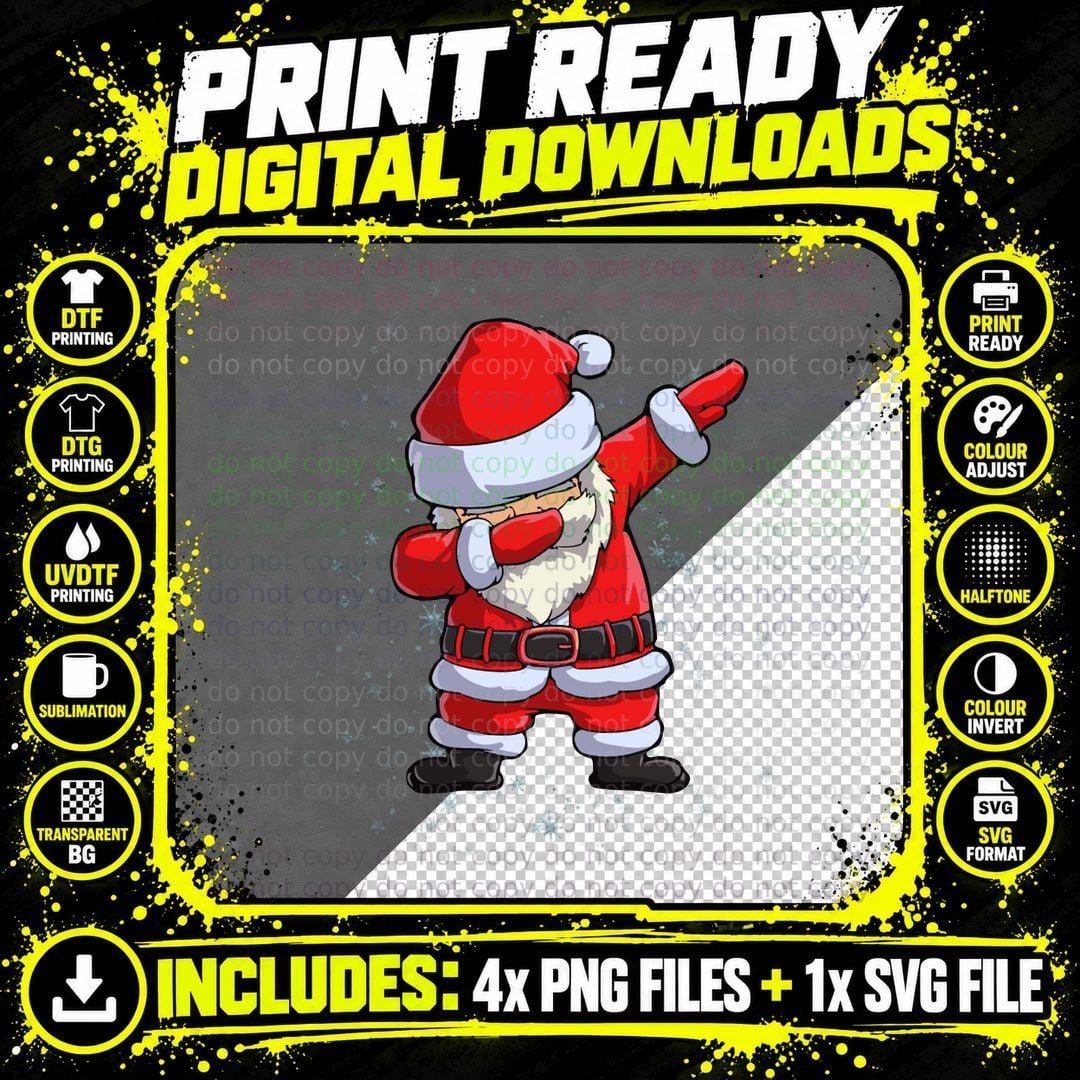 Dabbing Santa T-Shirt, Christmas Fun, Festive Snow Print Png SVG Digital Bundle