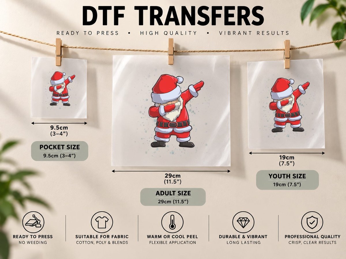 Dabbing Santa, Christmas Fun, Festive Snow Print DTF Transfer Iron On