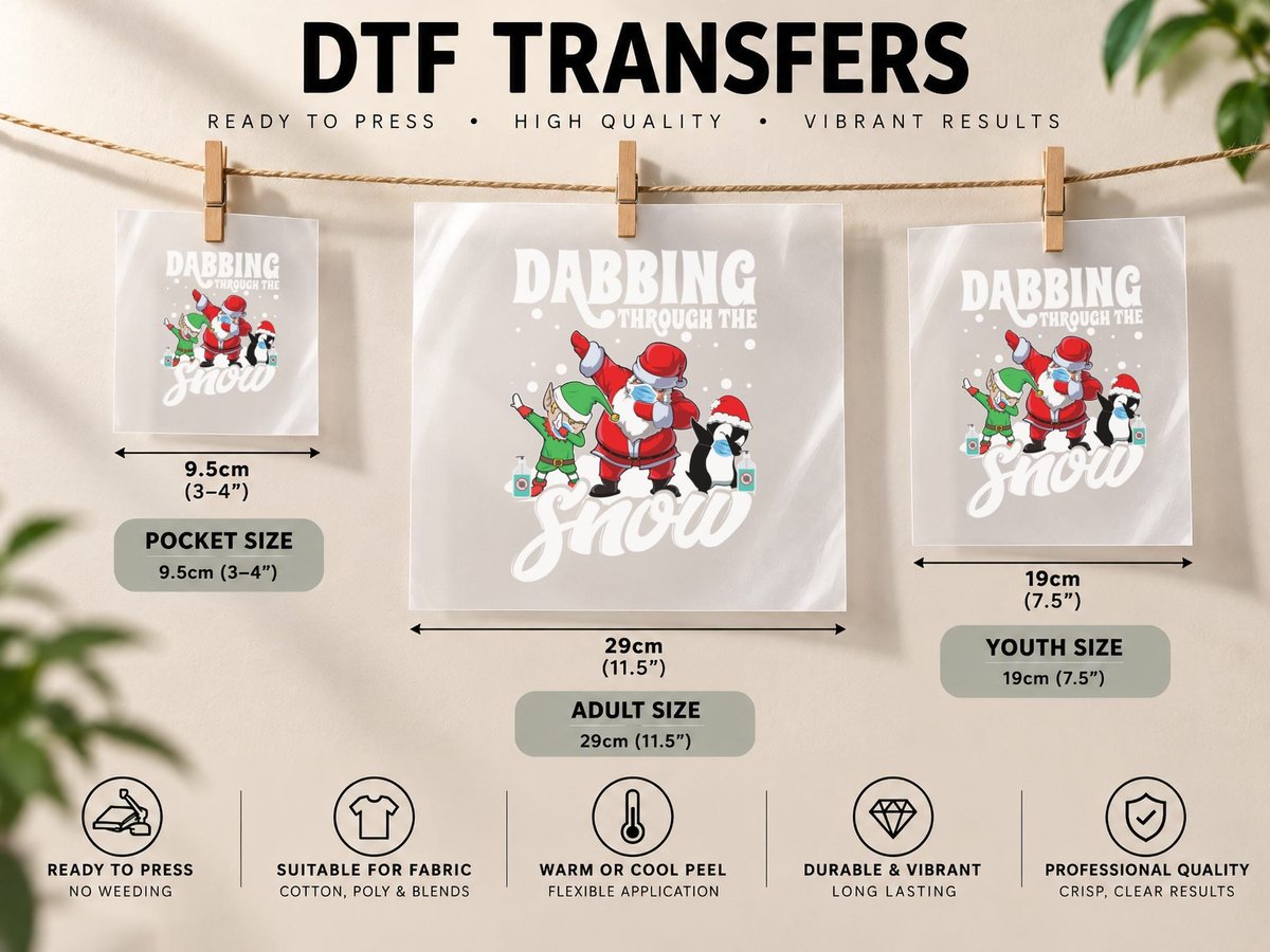 Dabbing Santa, Elf, Penguin Masks, Festive Christmas DTF Transfer Iron On