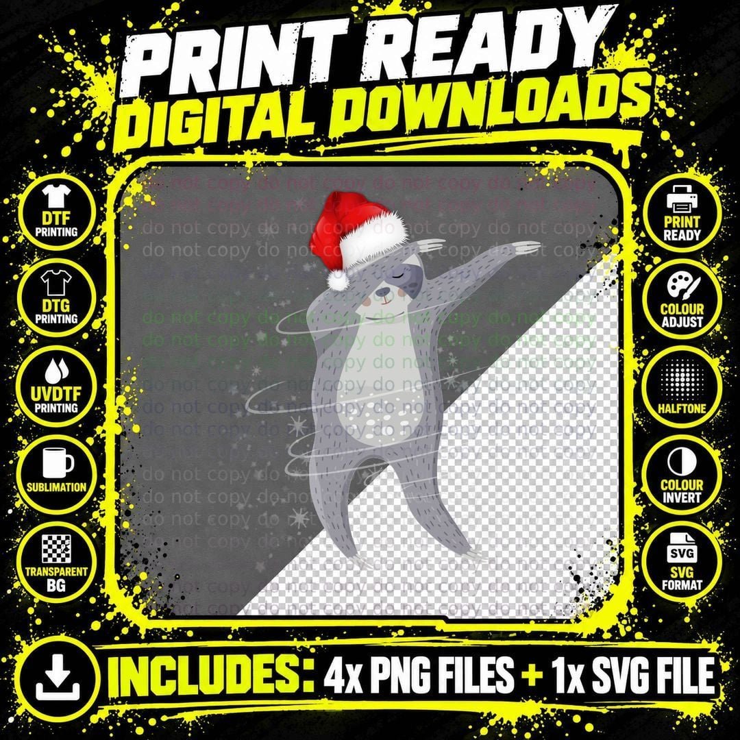 Dabbing Sloth Christmas Santa Hat T-Shirt Png SVG Digital Bundle