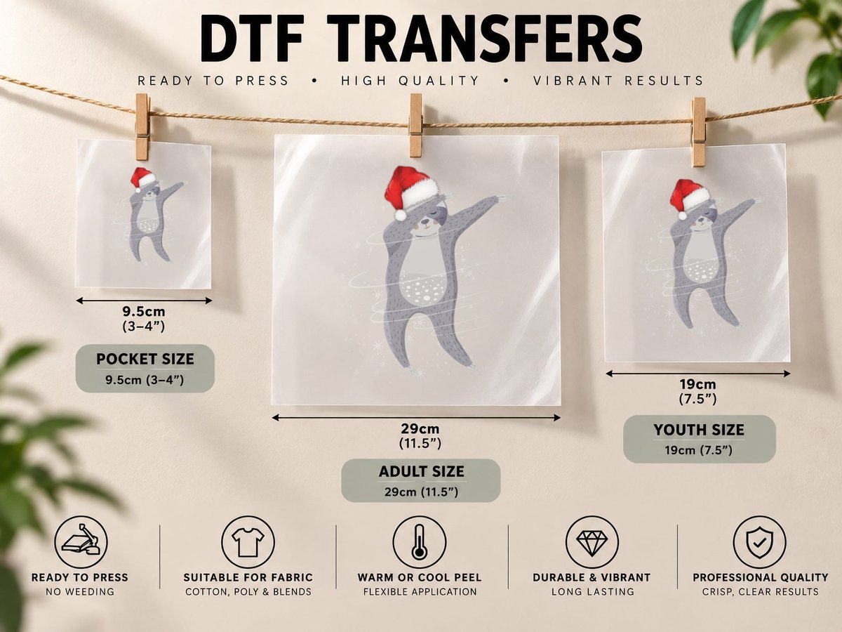 Dabbing Sloth Christmas Santa Hat, Festive Animal Design DTF Transfer Iron On