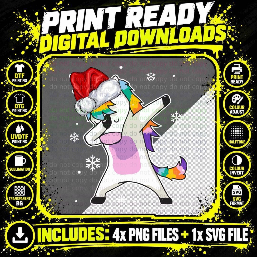 Dabbing Unicorn T-Shirt, Christmas Party Style Png SVG Digital Bundle
