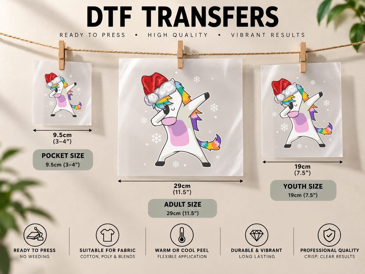Dabbing Unicorn, Christmas Party Style, Festive Fun DTF Transfer Iron On