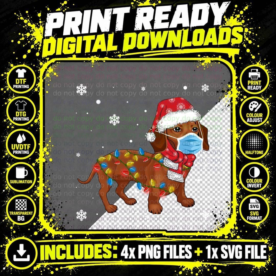 Dachshund Christmas Lights Snow Cute Mask T-Shirt Png SVG Digital Bundle