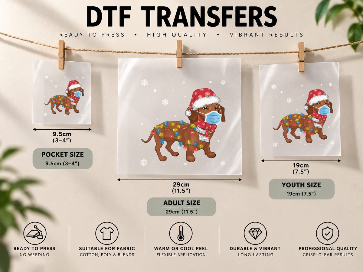 Dachshund Christmas Lights Snow Cute Mask DTF Transfer Iron On