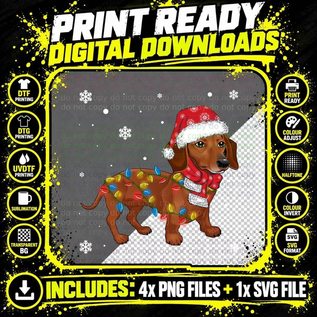 Dachshund Christmas Lights T-Shirt Png SVG Digital Bundle