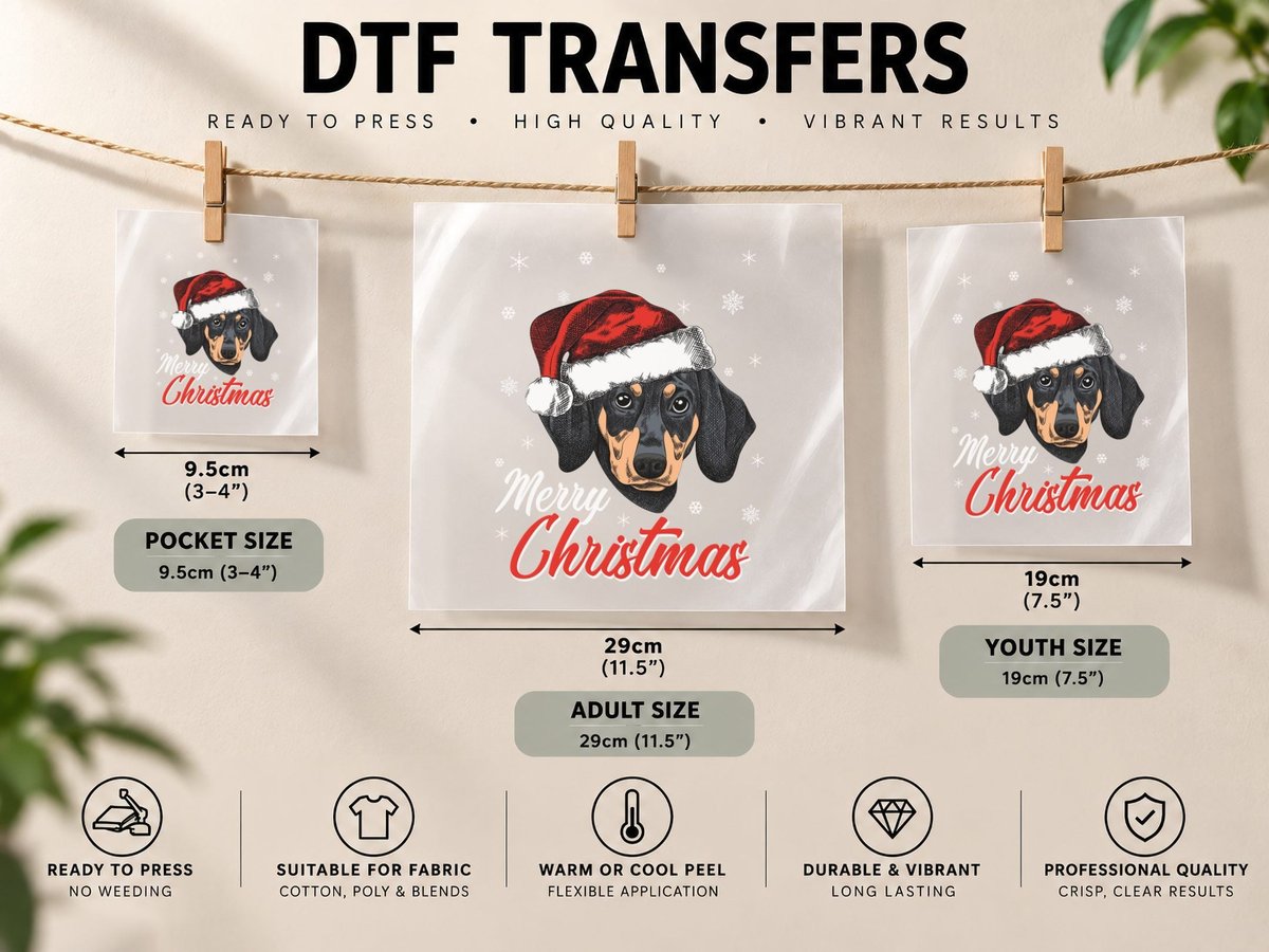 Dachshund Christmas, Festive Dog Design, Pet Lover DTF Transfer Iron On