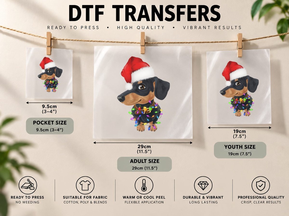 Dachshund Christmas, Festive Pet Design, Holiday Dog Lover DTF Transfer Iron On