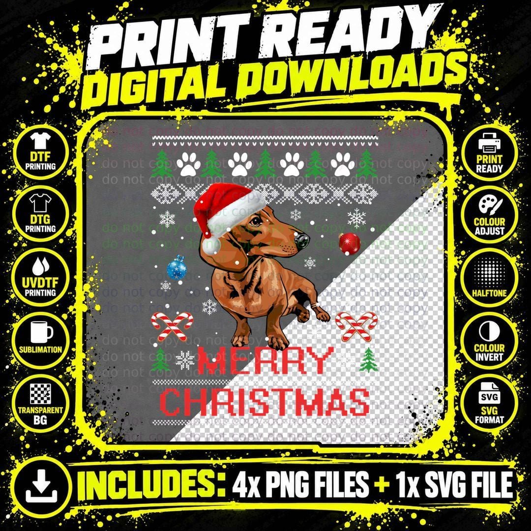 Dachshund Christmas T-Shirt, Festive Pet Design Png SVG Digital Bundle