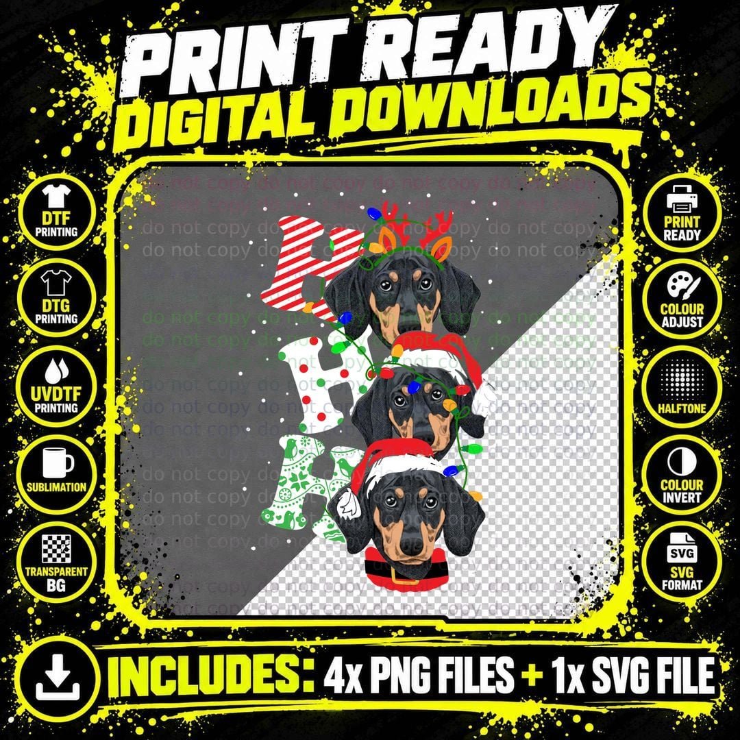 Dachshund Christmas T-Shirt, Festive Pet Lover Apparel Png SVG Digital Bundle