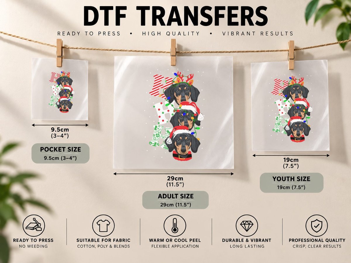 Dachshund Christmas, Festive Pet Lover, Holiday Dog Print DTF Transfer Iron On