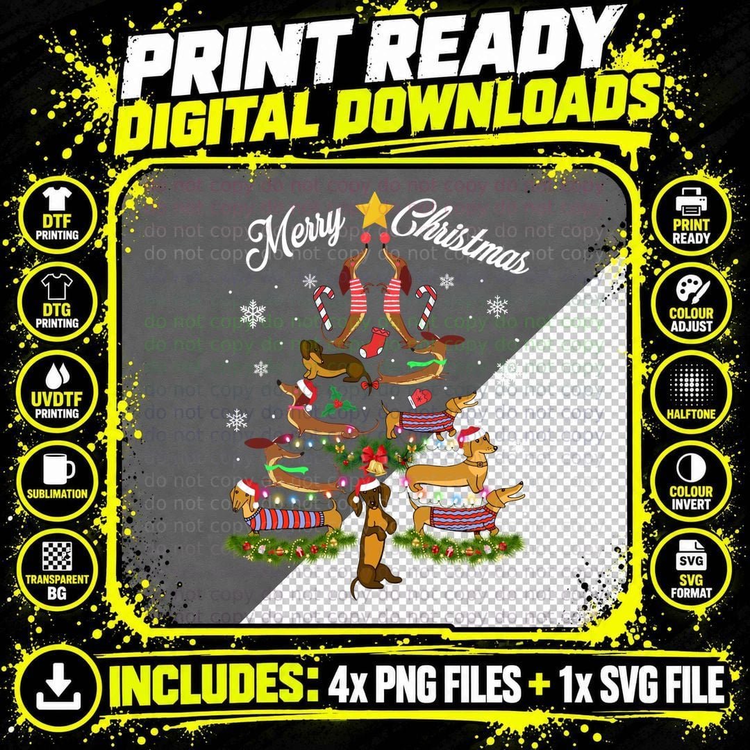 Dachshund Christmas Tree T-Shirt, Festive Pet Apparel Png SVG Digital Bundle