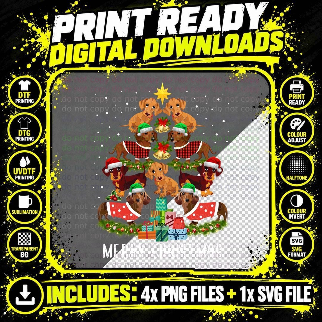 Dachshund Christmas Tree T-Shirt, Festive Pet Apparel Png SVG Digital Bundle