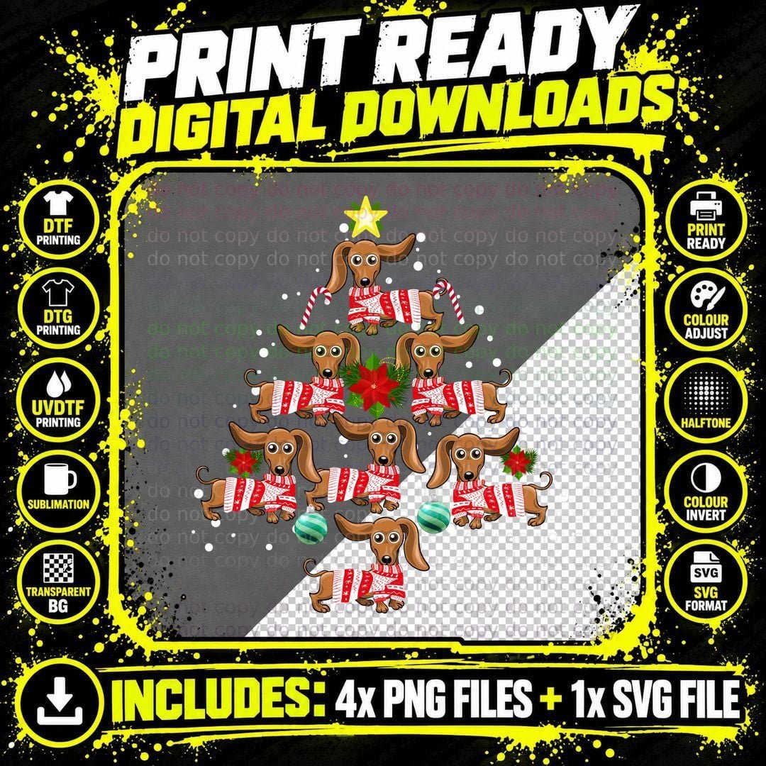 Dachshund Christmas Tree T-Shirt, Festive Pet Lover Png SVG Digital Bundle