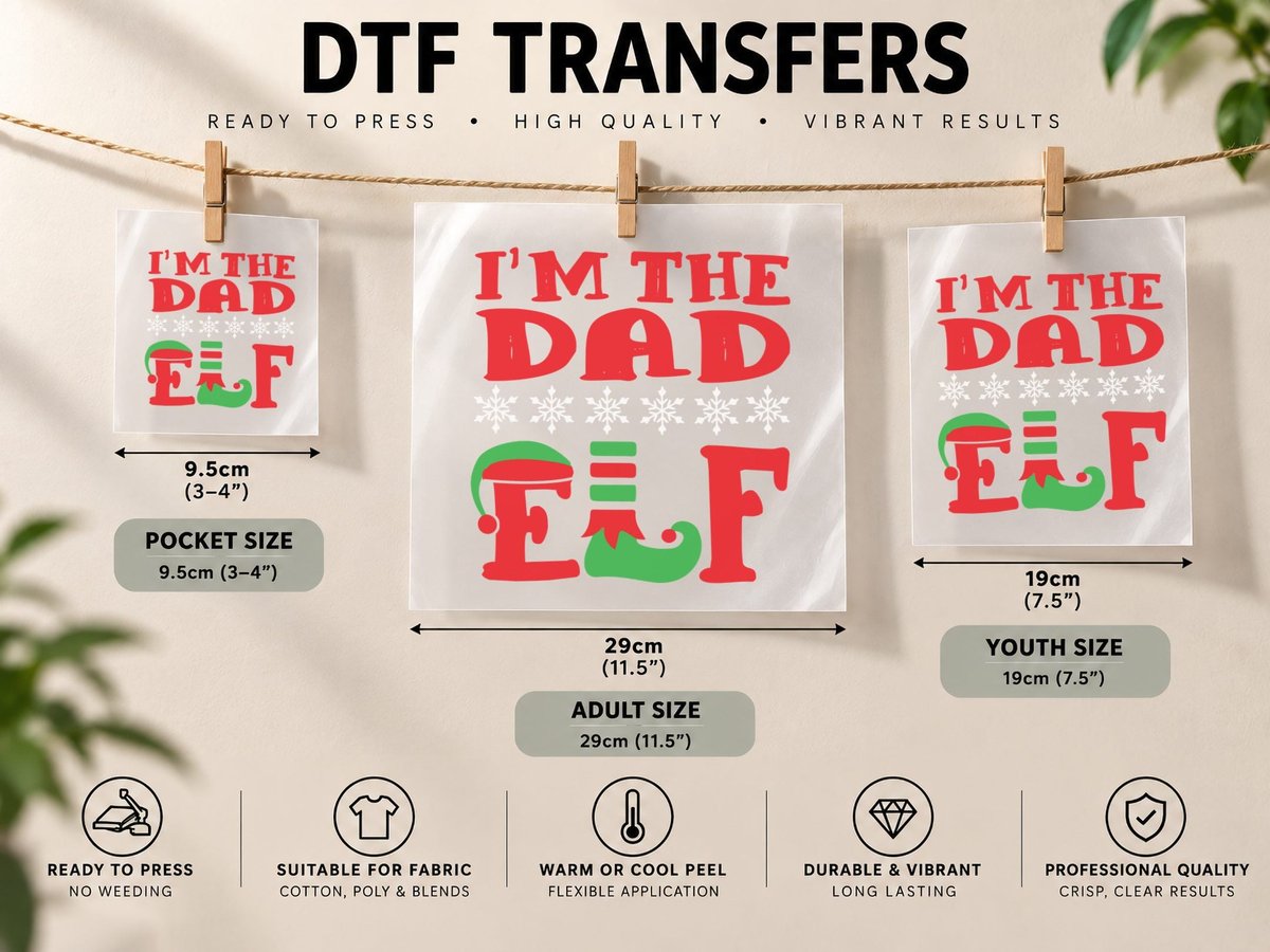 Dad Elf, Christmas Holiday Humor, Family Christmas Gift DTF Transfer Iron On