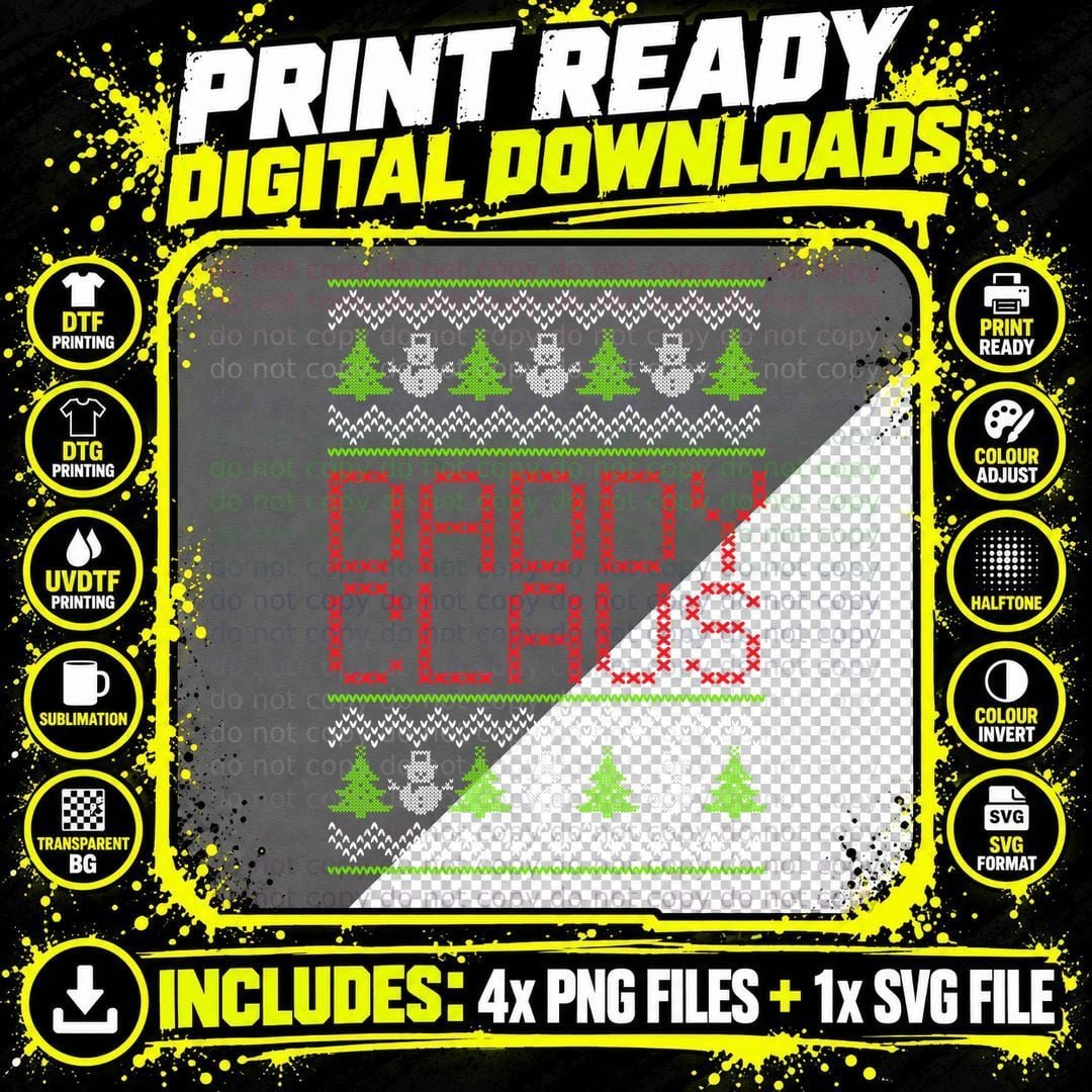 Daddy Claus T-Shirt, Christmas Holiday Print Png SVG Digital Bundle