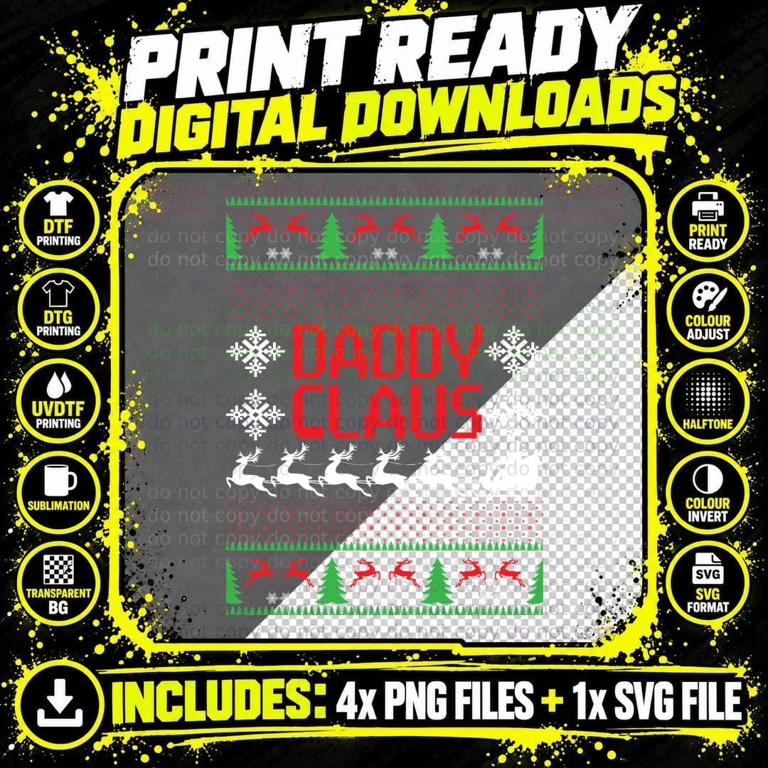 Daddy Claus T-Shirt, Christmas Holiday Print Png SVG Digital Bundle