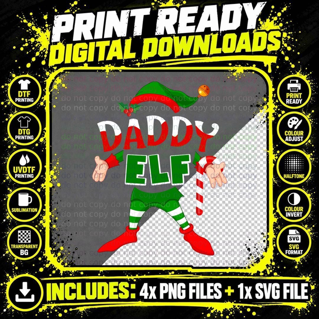 Daddy Elf Funny Christmas T-Shirt, Holiday Humor Png SVG Digital Bundle
