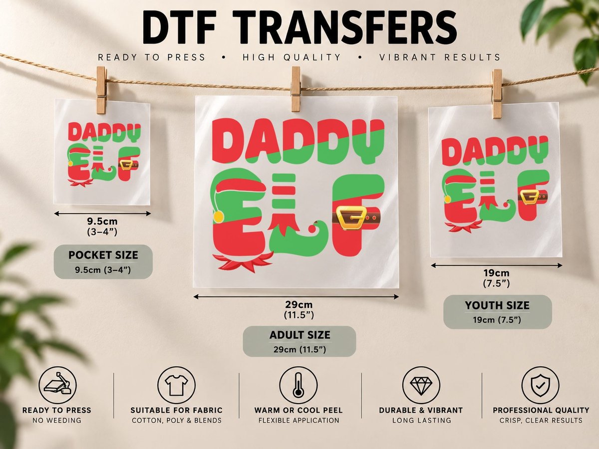 Daddy Elf, Christmas Holiday, Family Fun Wear DTF Transfer Iron On